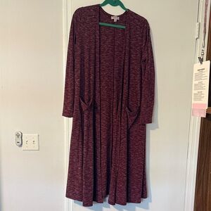 LuLaRoe Sarah Burgundy Long Duster Cardigan